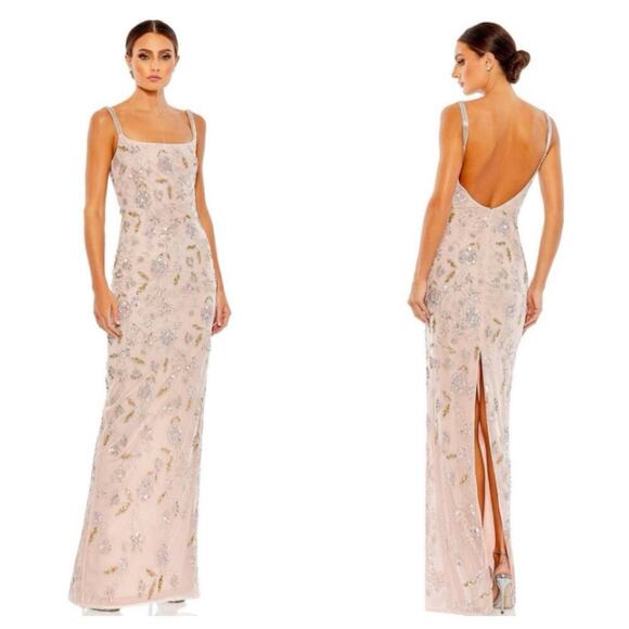 Mac Duggal Square Neck Sequin Floral Gown Beaded Fitted Dress Rose Size 6 NWT - Picture 1 of 12